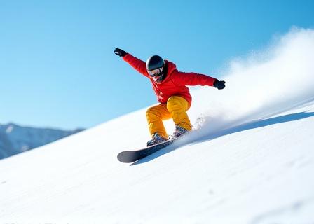 A snowboarder performing a stylish butter trick on a gentle slope